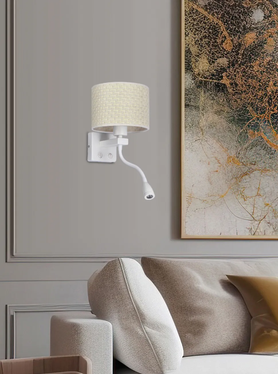 Kinkiet Polo lampa biały 1x40W E27+2W LED abażur kremowy