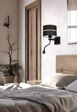 Kinkiet Polo lampa czarny 1x40W E27+2W  LED abażur czarny+złoty pasek