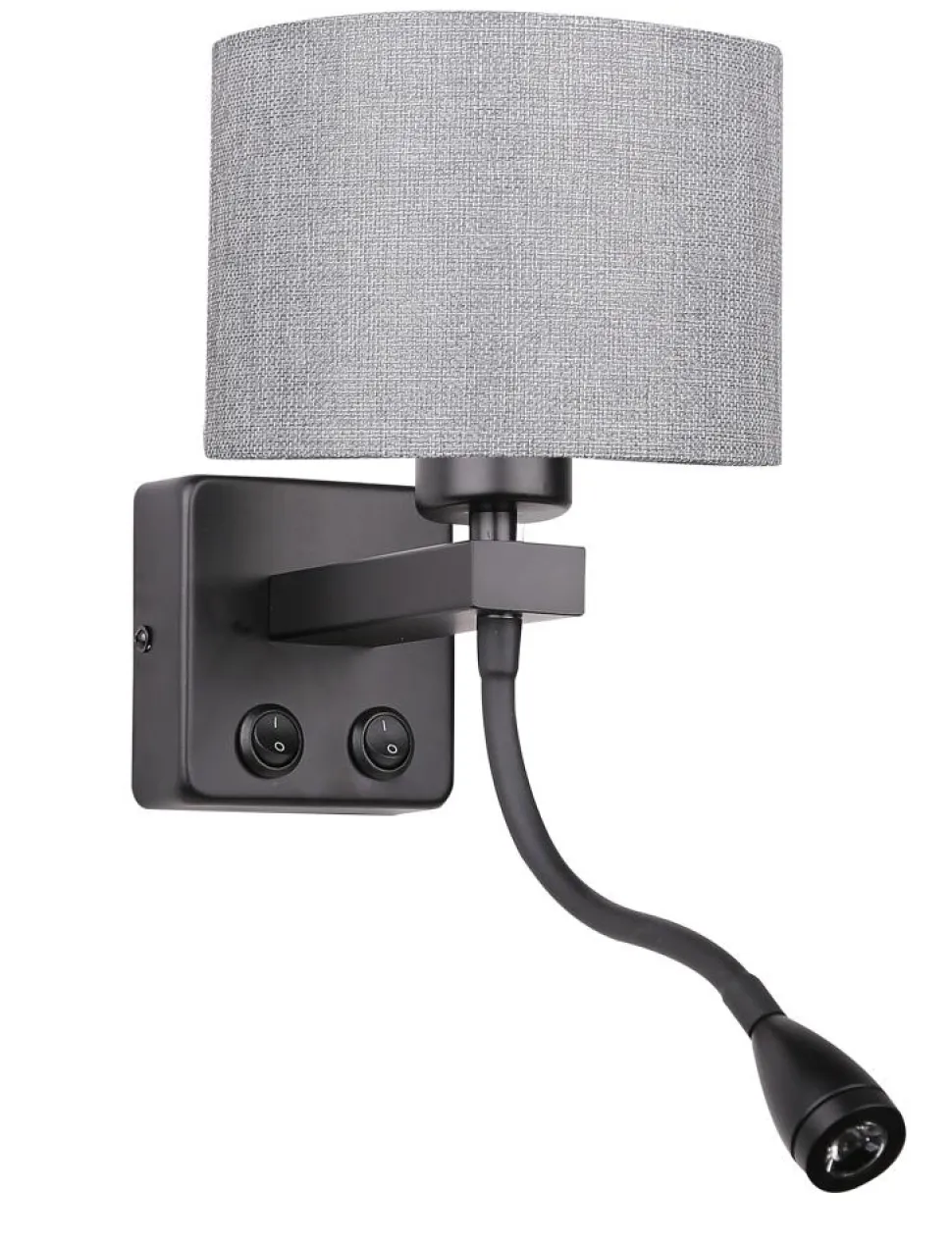 Kinkiet Polo 1x40W E27 + 2W LED czarny abażur okrągły szary