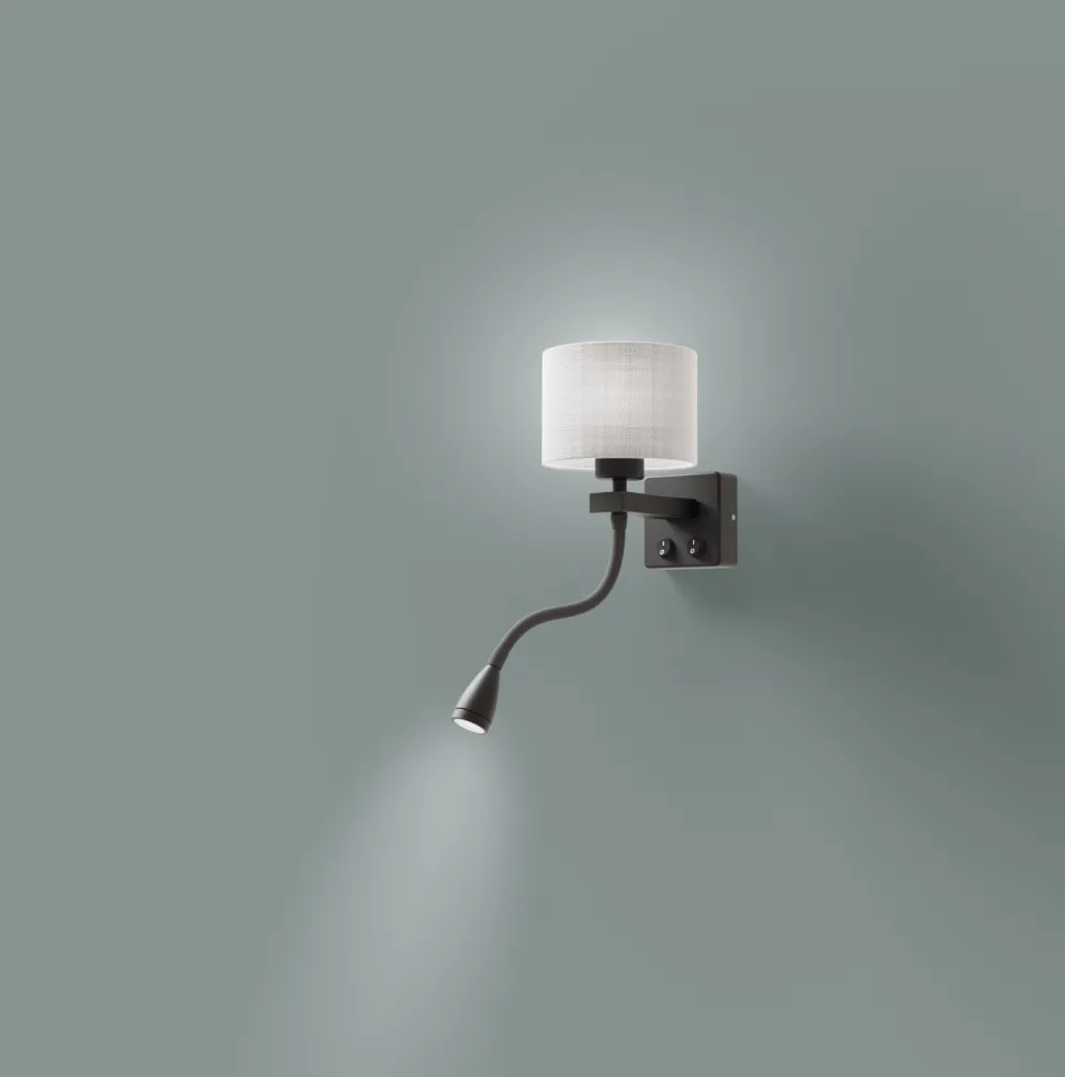 Kinkiet Polo 1x40W E27 + 2W LED czarny abażur okrągły szary