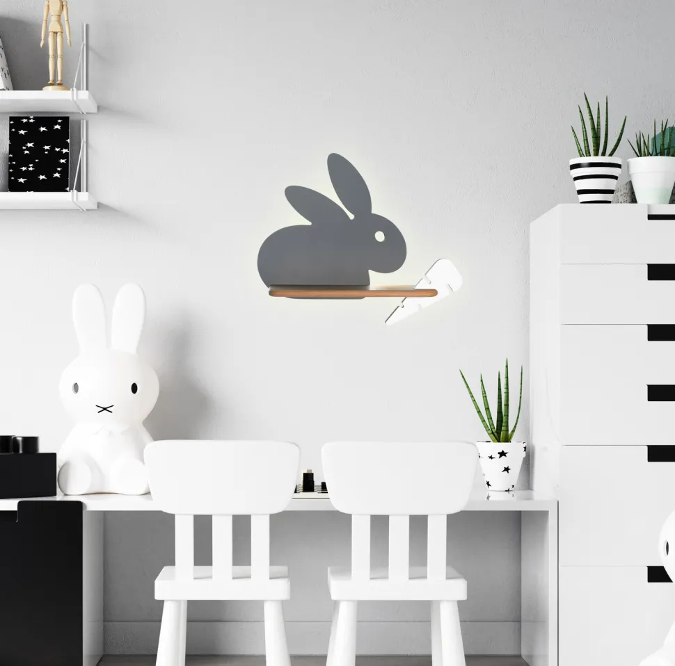 Kinkiet Rabbit lampa 4W LED 4000K iq kids z przewodem szary+biał