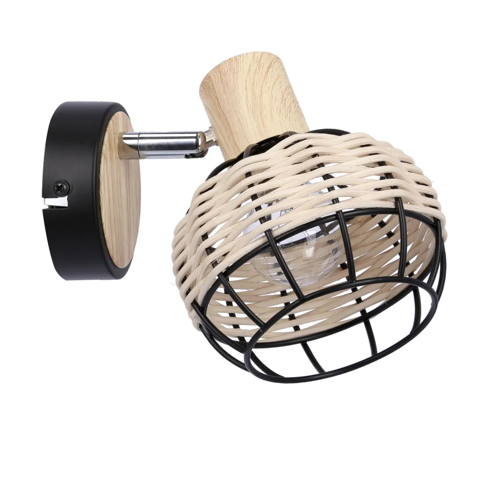 Kinkiet Tajga lampa czarny+drewniany 1x40W E14 klosz czarny+drewniany