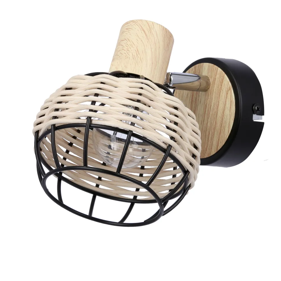 Kinkiet Tajga lampa czarny+drewniany 1x40W E14 klosz czarny+drewniany