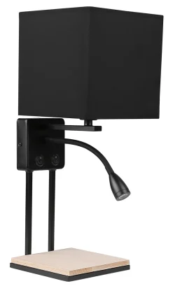 Kinkiet Theo lampa czarny 1x40W E14 + 2W LED abażur czarny z włącznikami