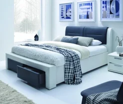 Łóżko Aleks S 160 cm tapicerowane z szufladami czarno-biały