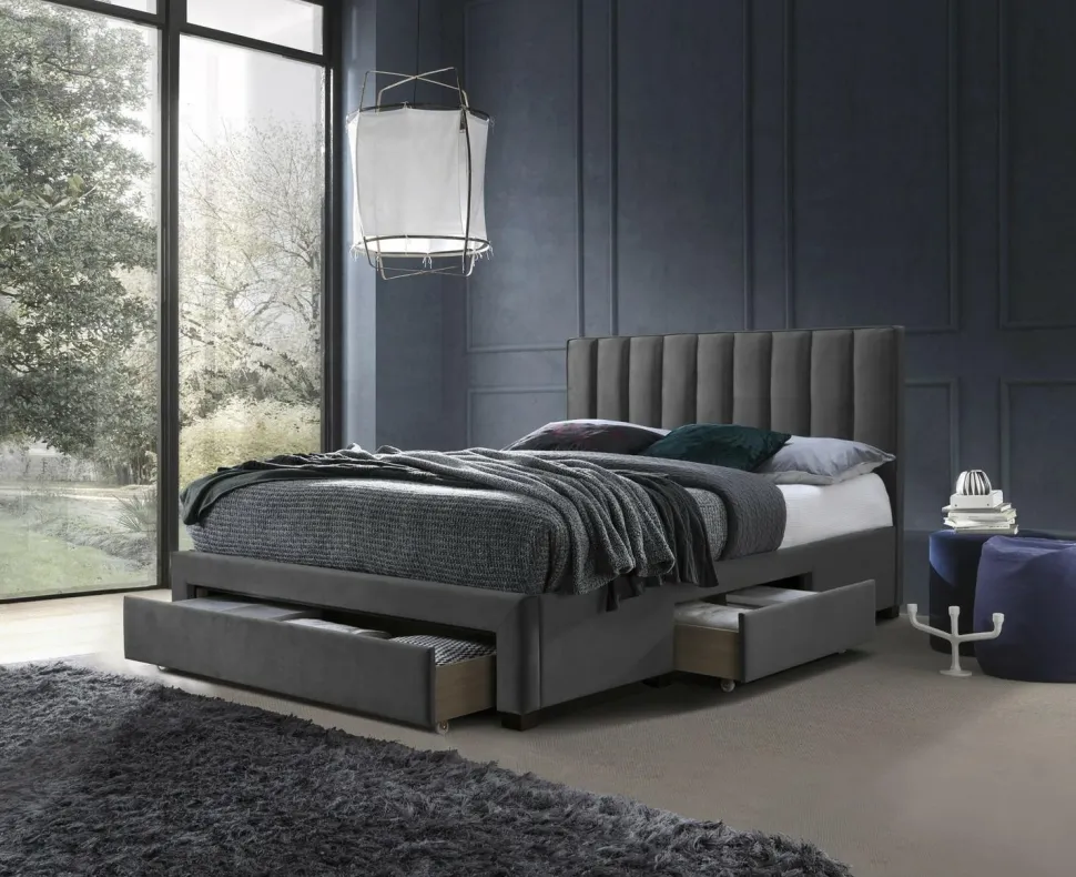 Łóżko Grace z szufladami popiel velvet