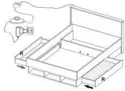 Łóżko Lana 120x200 cm z LED dąb/szary