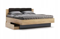 Łóżko Lana 160x200 cm z szufladami dąb/szary