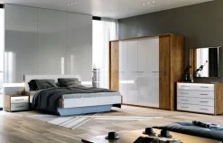 Łóżko Madera 180cm biała eko skóra/dąb