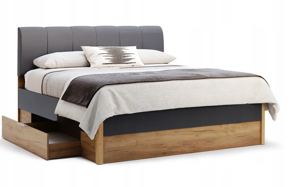 Łóżko Matle 160 cm z szufladami dąb/szary
