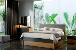 Łóżko Matle 160 cm z szufladami dąb/szary