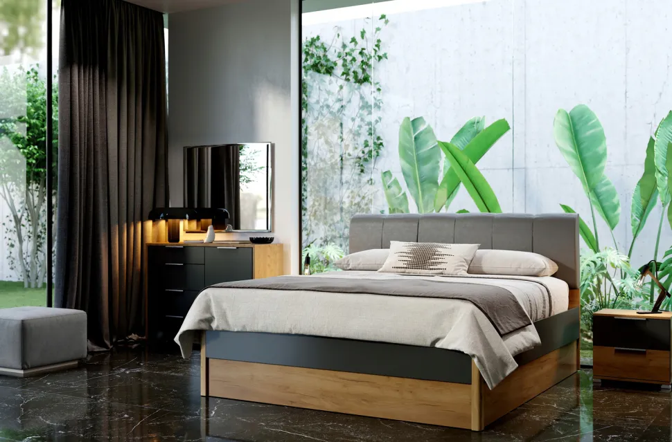 Łóżko Matle 160 cm z szufladami dąb/szary