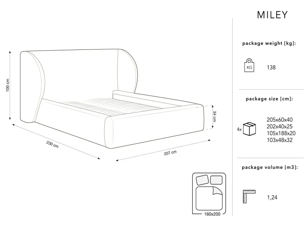 Łóżko Miley II Light Grey Chenille 160x200