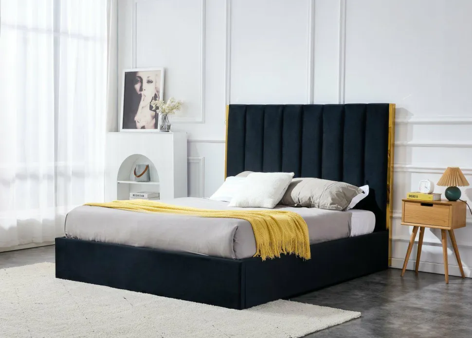 Łóżko Pola 160, czarny / złoty