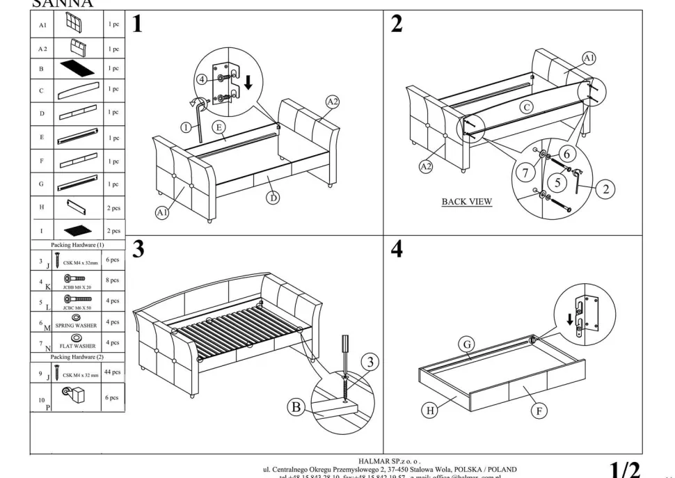 Łóżko Sussan dwuosobowe z wysuwanym