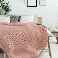Koc Chunky gruby różowy dzianinowy