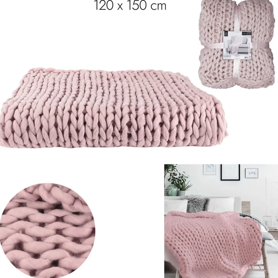 Koc Chunky gruby różowy dzianinowy