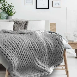 Koc Chunky gruby szary dzianinowy