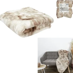 Koc Furry 140x200cm brązowo-kremowy