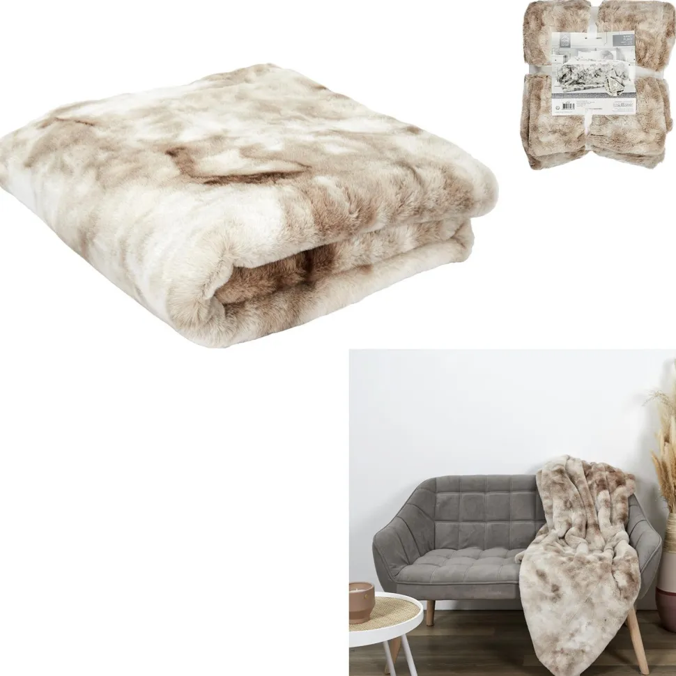 Koc Furry 140x200cm brązowo-kremowy