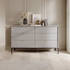 Komoda Delicious 6 szuflad ryflowana szara