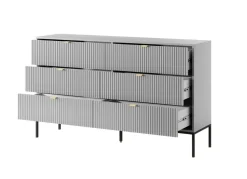 Komoda Delicious 6 szuflad ryflowana szara