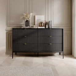 Komoda Delicious 6 szuflad ryflowana czarna