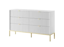 Komoda Delicious 6 szuflad ryflowana biała/złote nogi