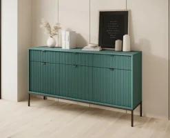 Komoda Delicious duża ryflowana zielona   czarne uchwyty