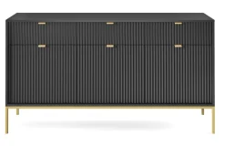 Komoda Delicious duża ryflowana czarna/ złote nogi