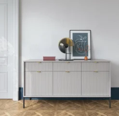 Komoda Delicious duża ryflowana szara / złote nogi