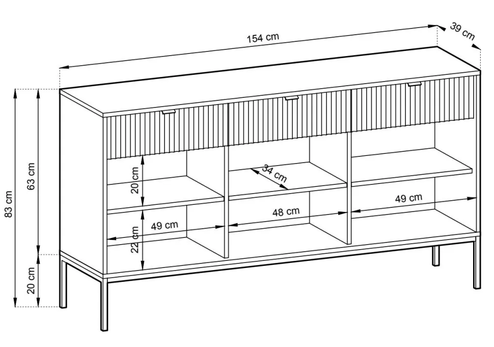 Komoda Delicious duża ryflowana czarna