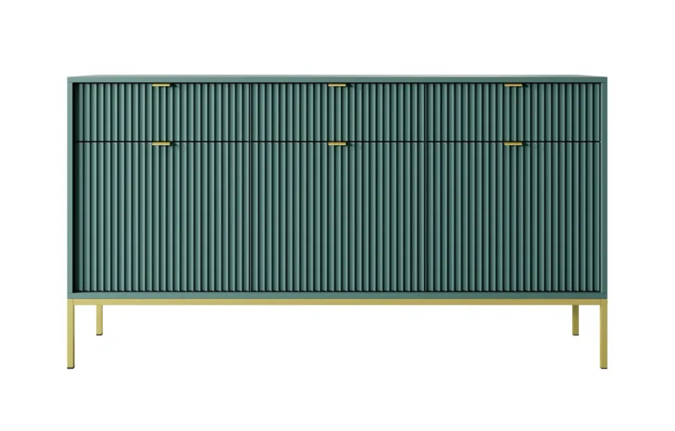 Komoda Delicious duża ryflowana zielona złote nogi