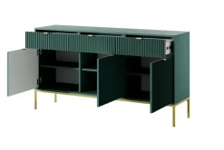Komoda Delicious duża ryflowana zielona złote nogi