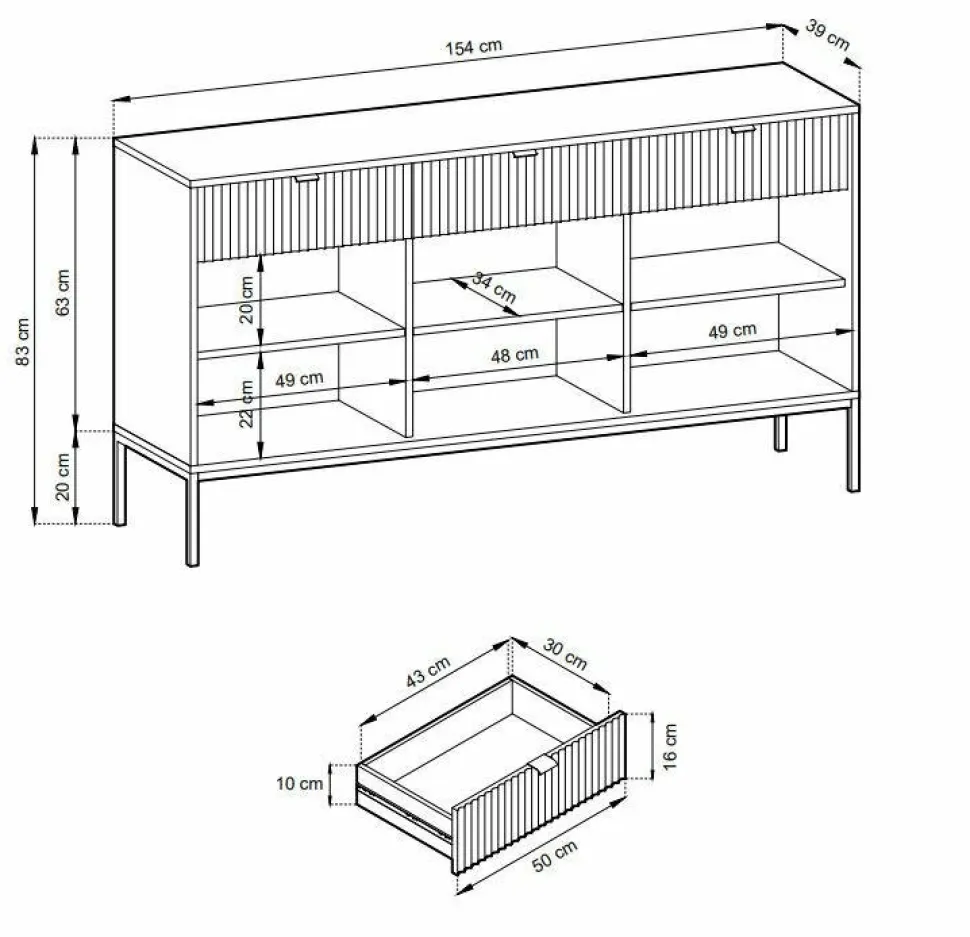 Komoda Delicious duża ryflowana zielona złote nogi