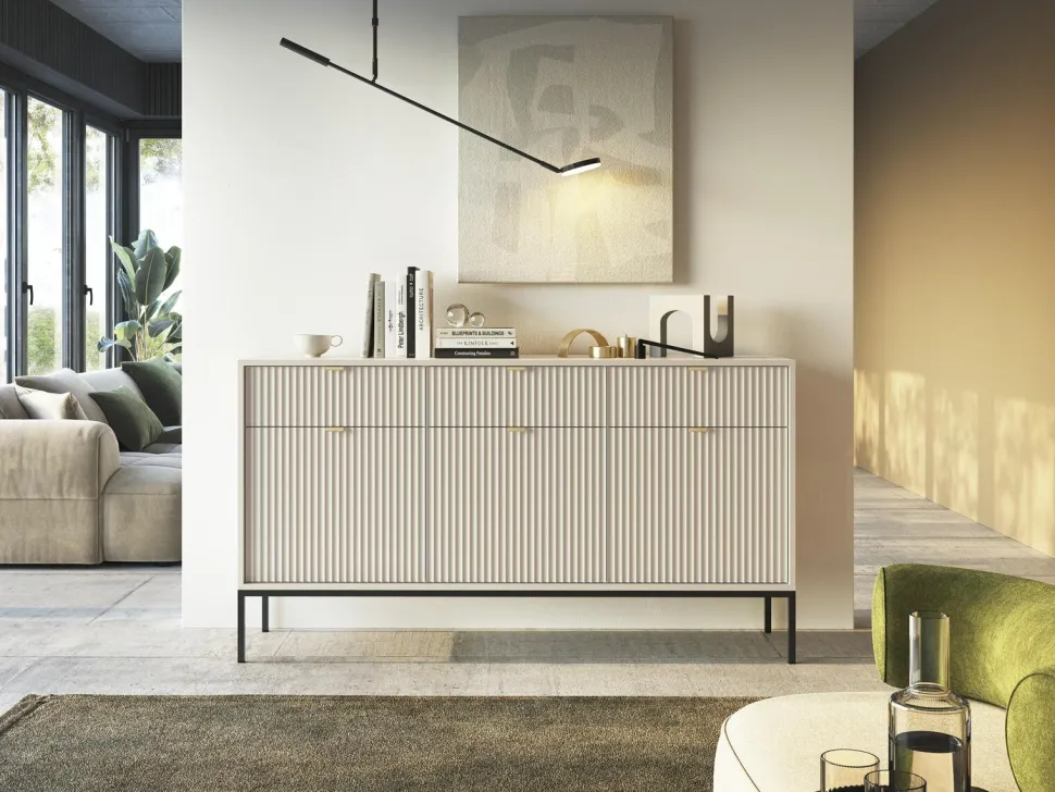 Komoda Delicious duża ryflowana kaszmir czarne nogi