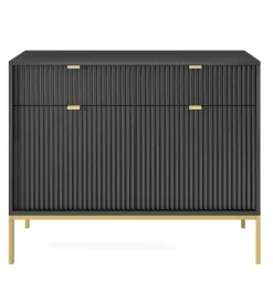 Komoda Delicious ryflowana czarna złote nogi