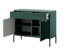 Komoda Delicious ryflowana zielona czarne nogi