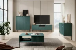 Komoda Delicious ryflowana zielona czarne nogi