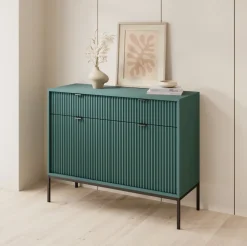 Komoda Delicious ryflowana zielona        czarne uchwyty