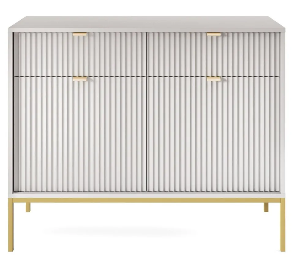 Komoda Delicious ryflowana szara złote nogi