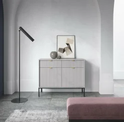 Komoda Delicious ryflowana szara złote nogi