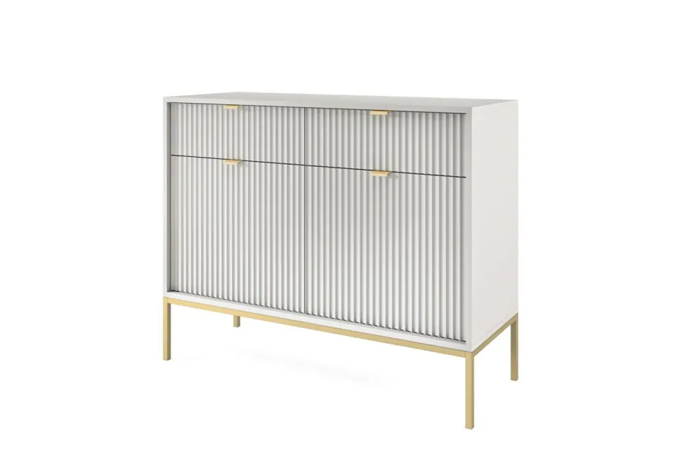 Komoda Delicious ryflowana szara złote nogi