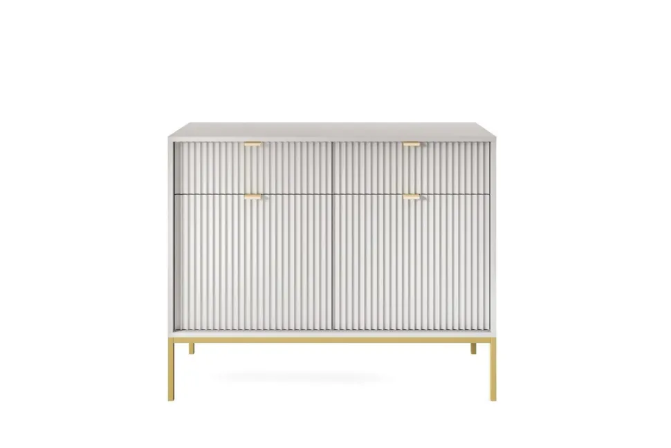 Komoda Delicious ryflowana szara złote nogi