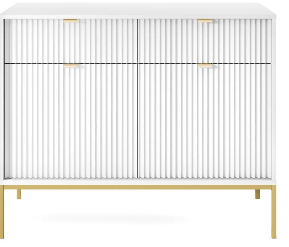 Komoda Delicious ryflowana biała złote nogi