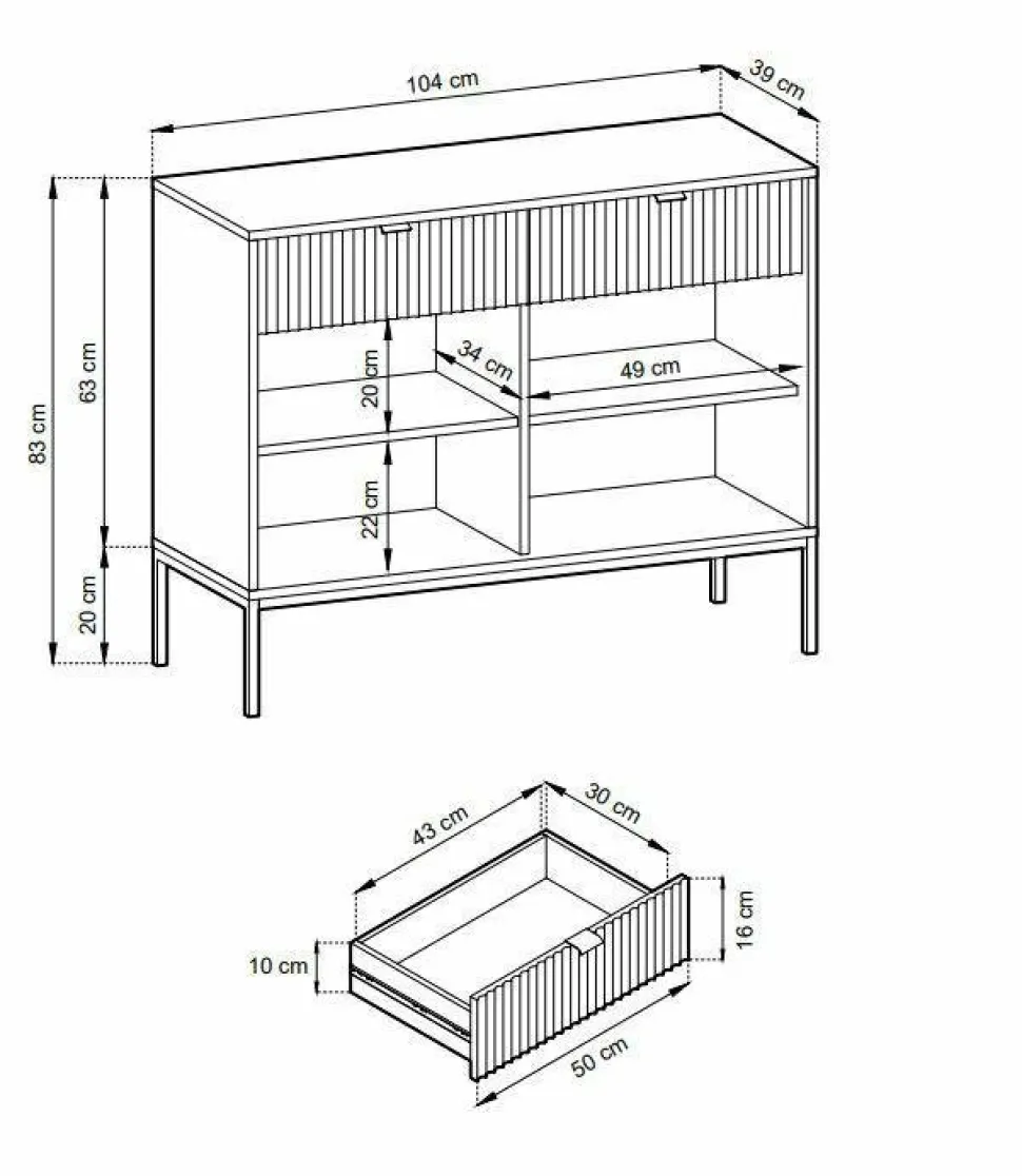Komoda Delicious ryflowana biała złote nogi