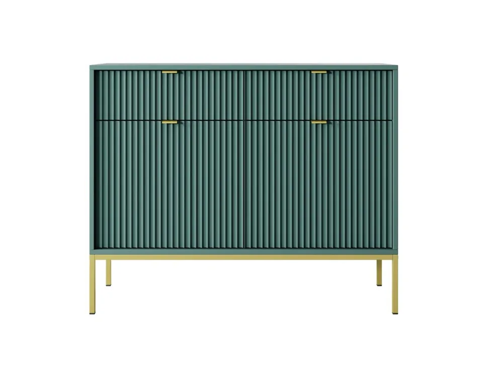 Komoda Delicious ryflowana zielona złote nogi
