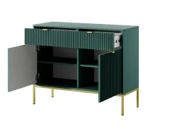 Komoda Delicious ryflowana zielona złote  nogi