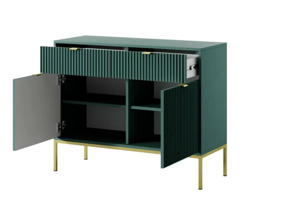Komoda Delicious ryflowana zielona złote nogi