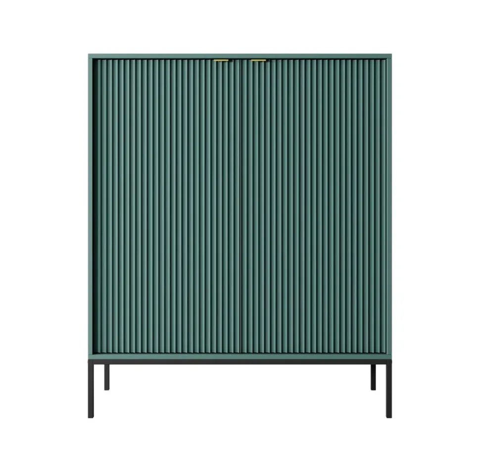 Komoda Delicious wysoka ryflowana zielona czarne nogi